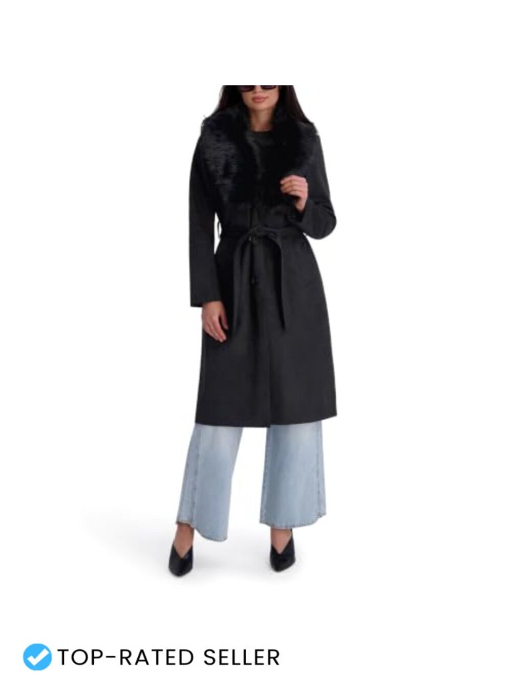 Faux Leather Faux Fur Belted Trench Coat